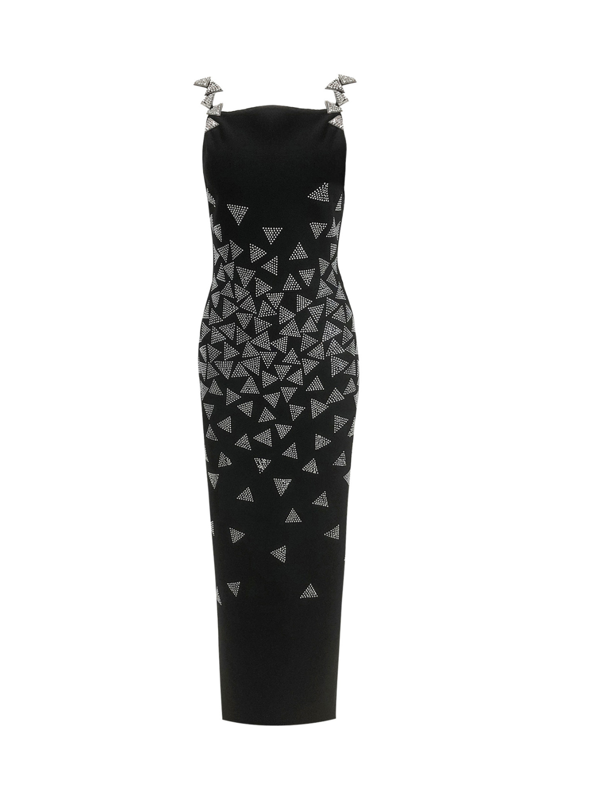 Rhinestone Triangle Motif Spaghetti Strap Square Neck Bandage Maxi Dress