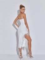 Esperanza Strapless Feather Bandage Dress In White