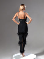 Evolet Rhinestone Feather Bandage Dress
