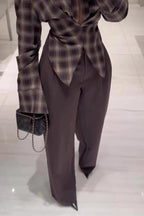 Kafra Brown Plaid Blouse
