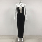 Exquisite Rhinestone Halter Slim Fit Bandage Split Dress Socialite Dinner Catwalk Dress