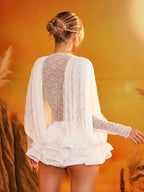 Tiered Lace High Neck Long Sleeve Top and Ruffle Shorts Two Piece Set