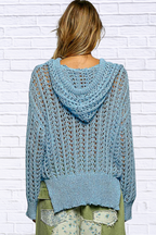 POL Openwork Round Neck High Low Knit Top