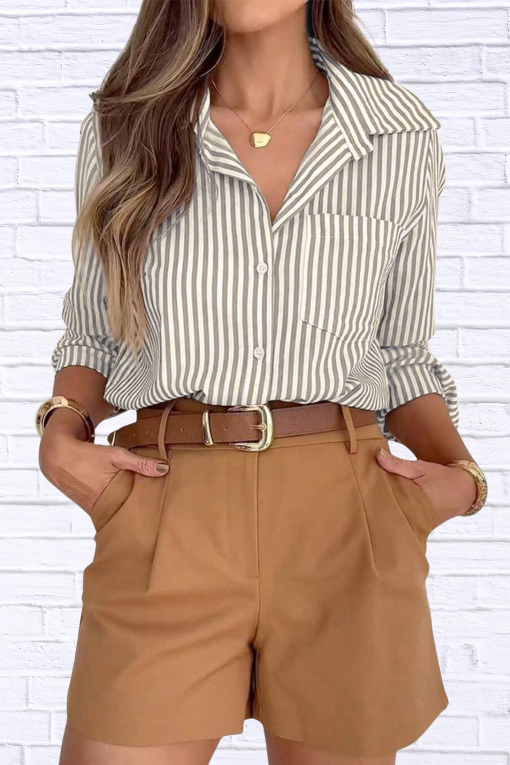 Striped Button-Down Shirt | Classic Women__ Long Sleeve