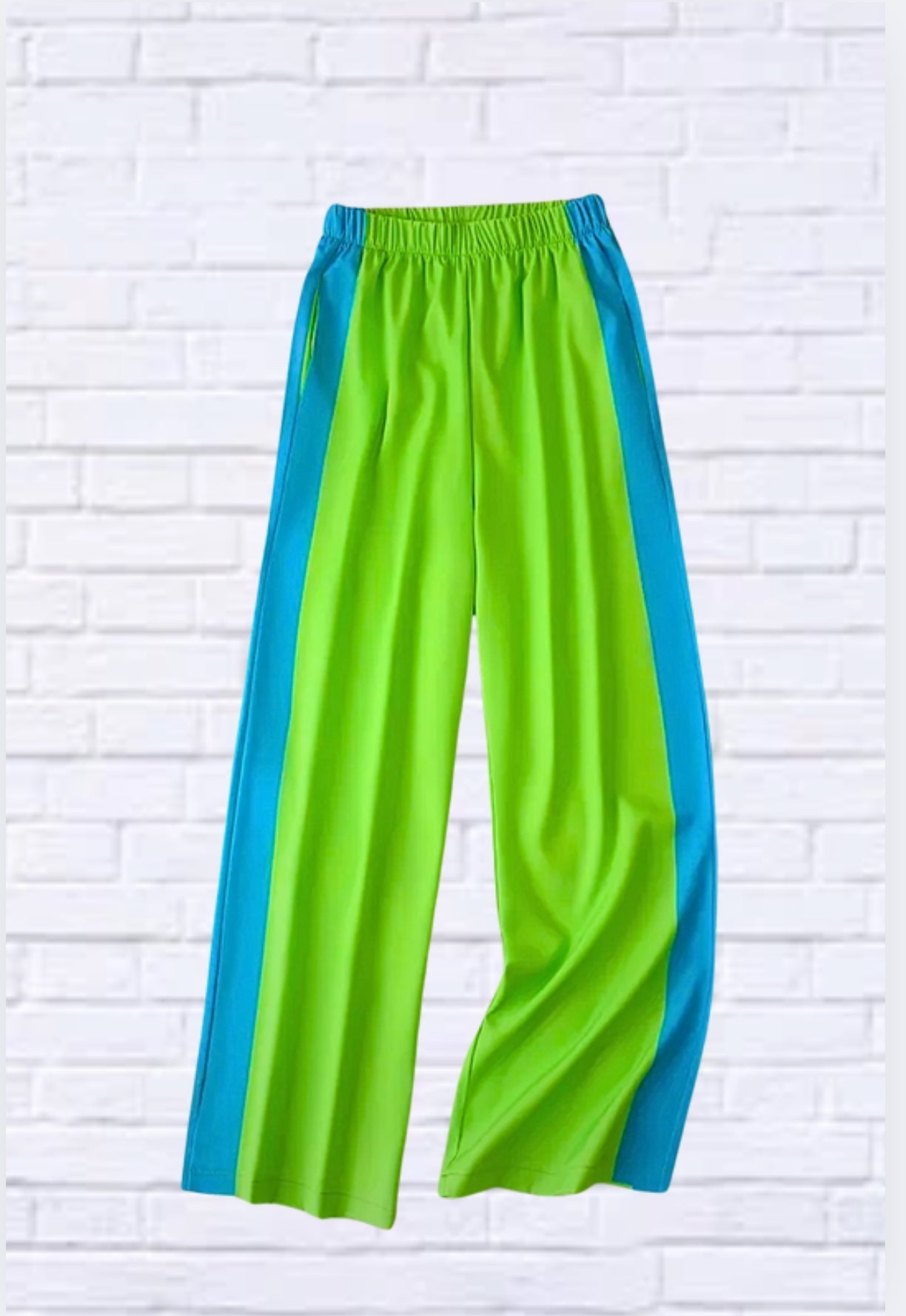 Fun, Bold, Eye-Catching Long Sleeved Elastic Waist Pants Set _ Lime Green and Turquoise