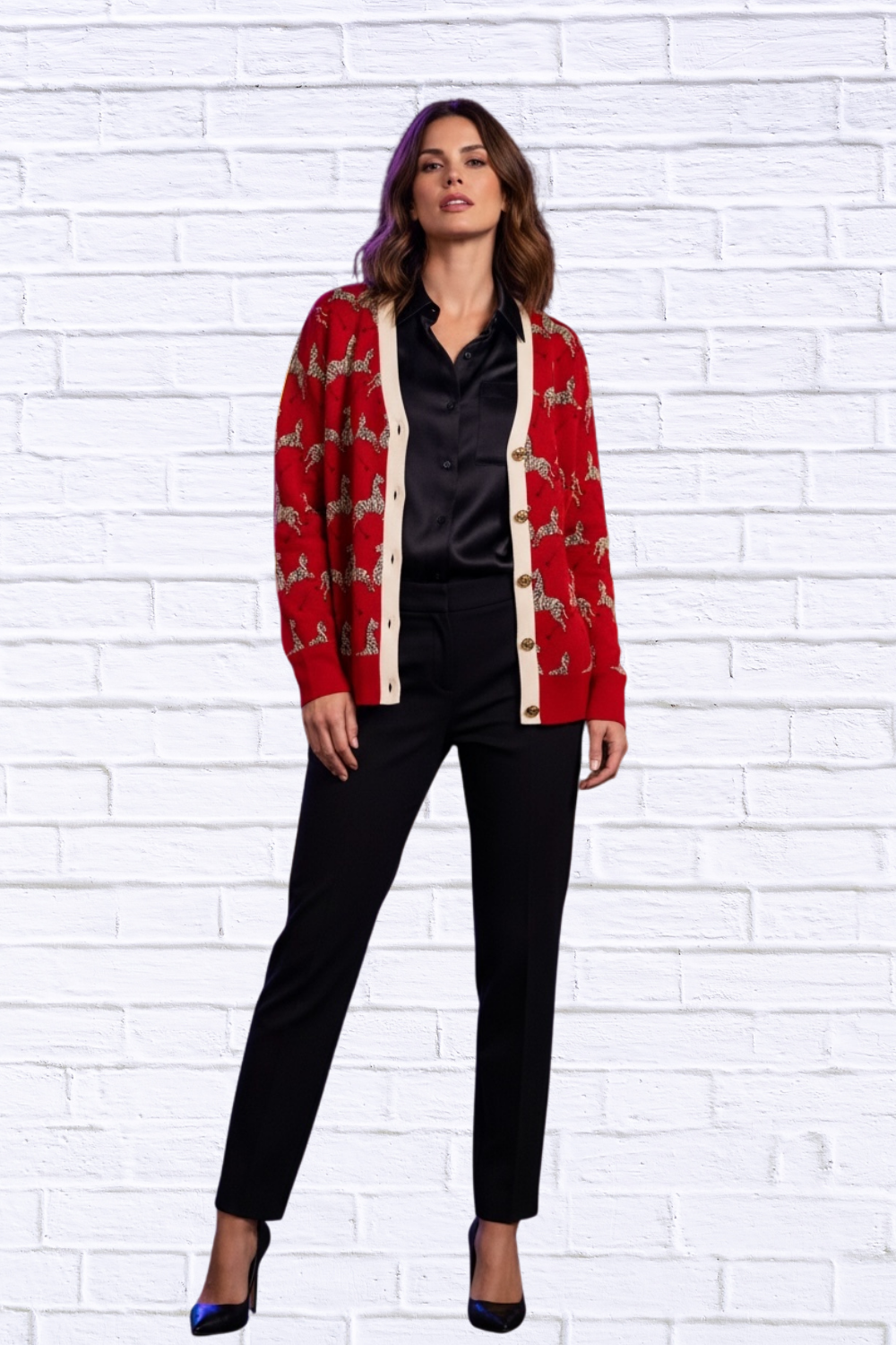 Women__ Casual V-Neck Zebra Print Cardigan
