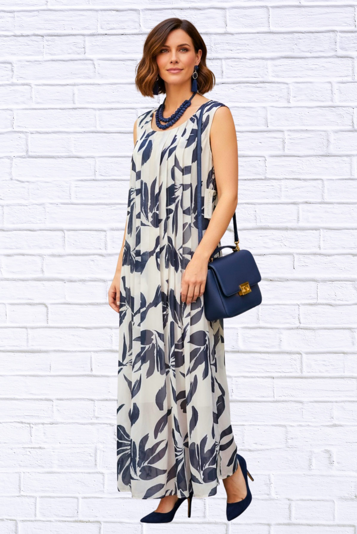 Chiffon Pleated Front Maxi Dress _ Sleeveless Lined Elegant Flowing Dress