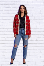 Women__ Casual V-Neck Zebra Print Cardigan