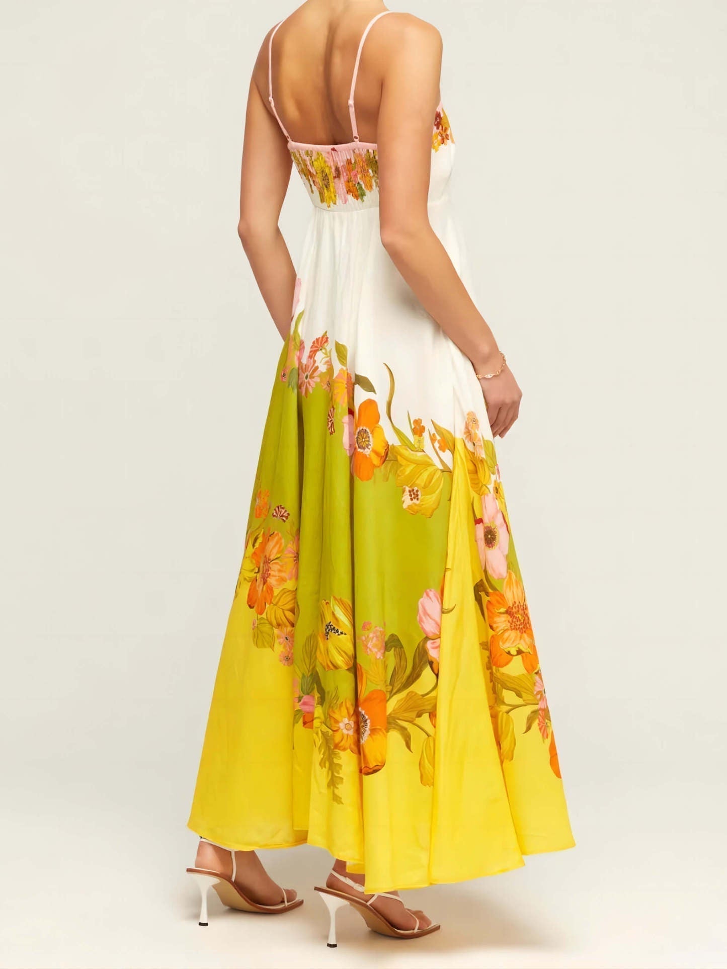 Tropical Hibiscus Print Spaghetti Strap Square Neck Pocket Maxi Dress