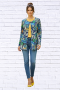 Tropical Print Button-Through Knit Cardi Top _ Round Neck Lightweight Layering Piece