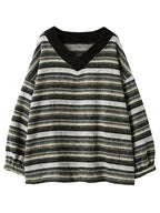 V Neck Striped Knit Sweater