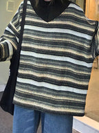 V Neck Striped Knit Sweater