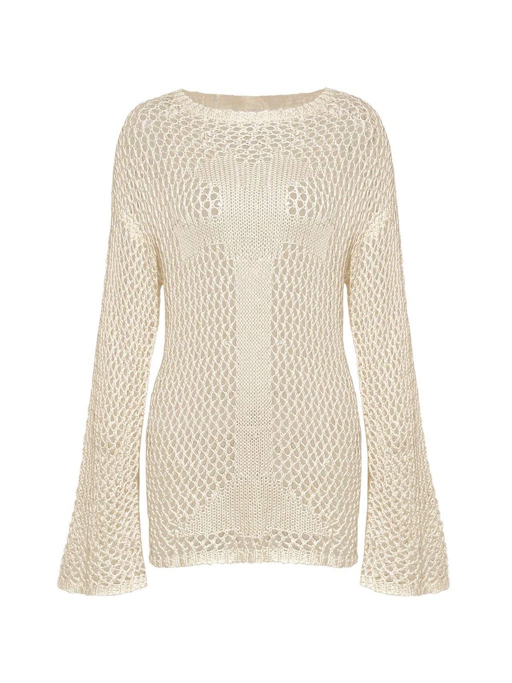 Cross Pattern Crochet Hollow Long Sleeve Knit Top
