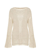 Cross Pattern Crochet Hollow Long Sleeve Knit Top