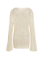 Cross Pattern Crochet Hollow Long Sleeve Knit Top