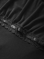 Lace Trim Tie Front Long Sleeve Blouse