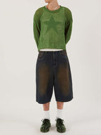 Star Jacquard Crochet Knit Top
