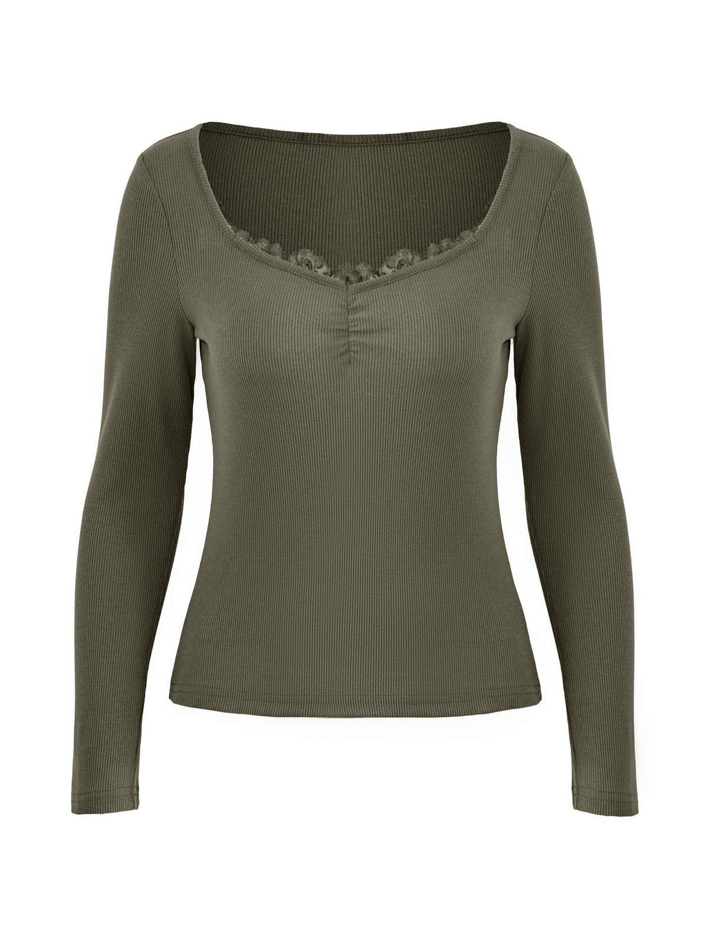 Lace Trim Black Long Sleeve Knit Top