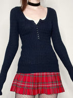 Button Front Cable Knit Top