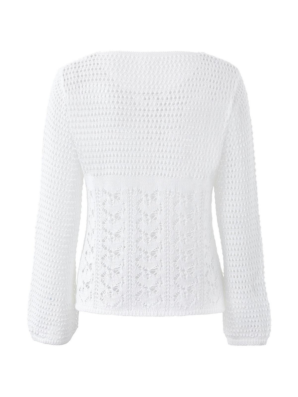 Tie Front White Open Knit Top