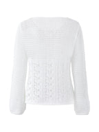 Tie Front White Open Knit Top
