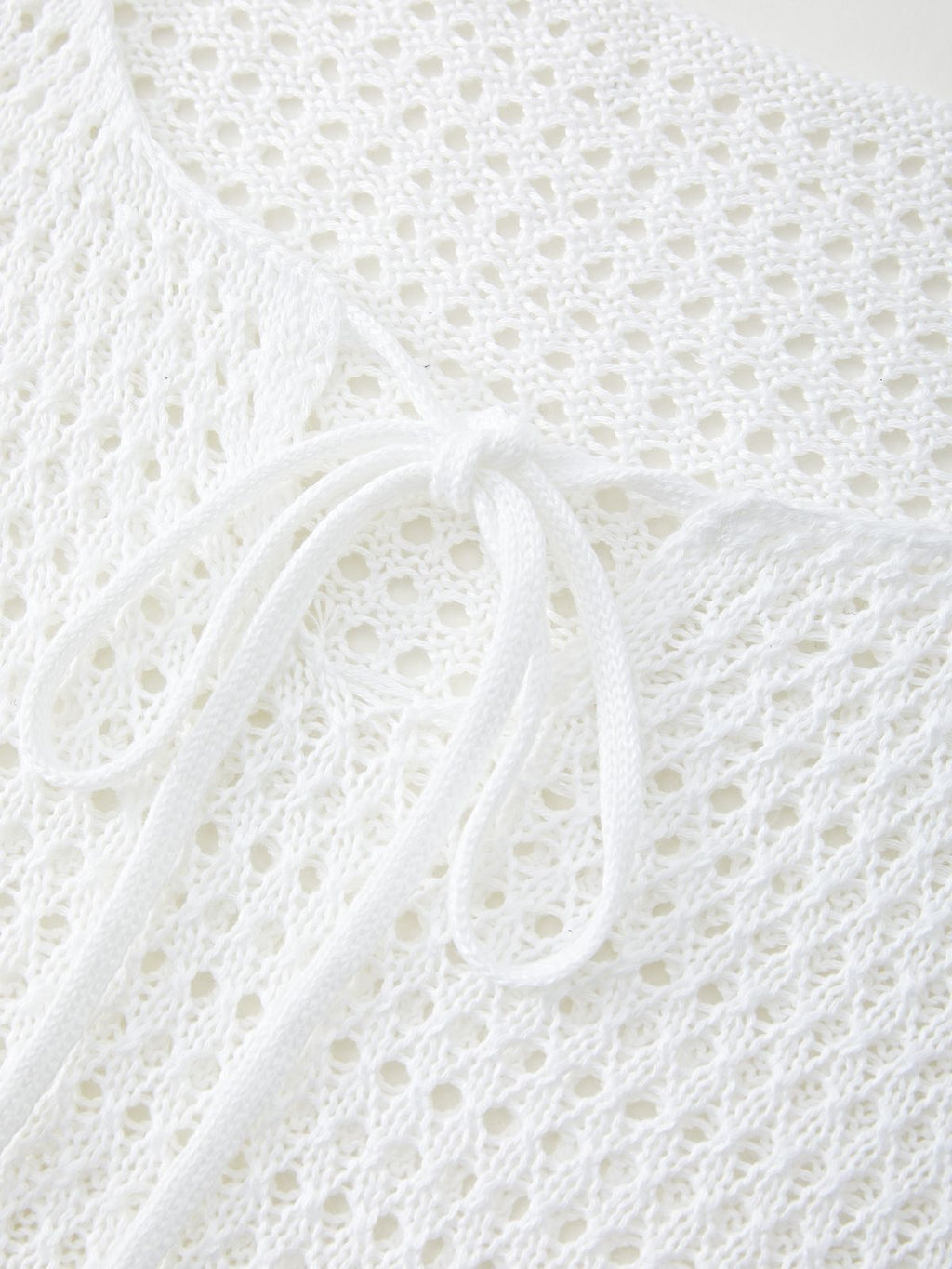 Tie Front White Open Knit Top