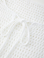 Tie Front White Open Knit Top