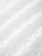 Tie Front White Open Knit Top