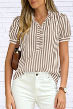 Frill Striped Puff Sleeve Blouse | Chic Women__ Top