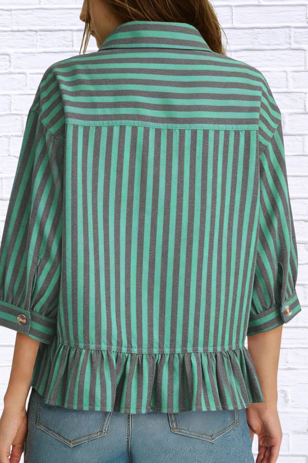 Striped Ruffle Hem Button-Down Shirt | Chic Women__ Top