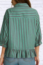 Striped Ruffle Hem Button-Down Shirt | Chic Women__ Top