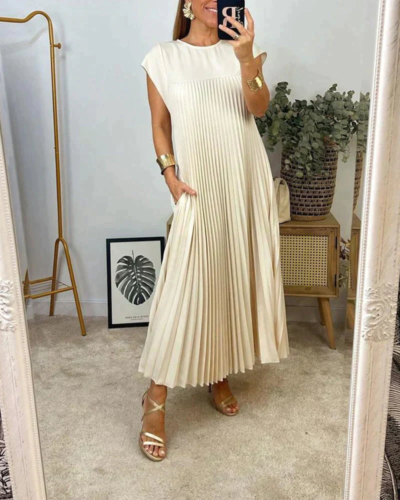 Aldina Elevated Sleeveless Dress with Pleats Designer Edit