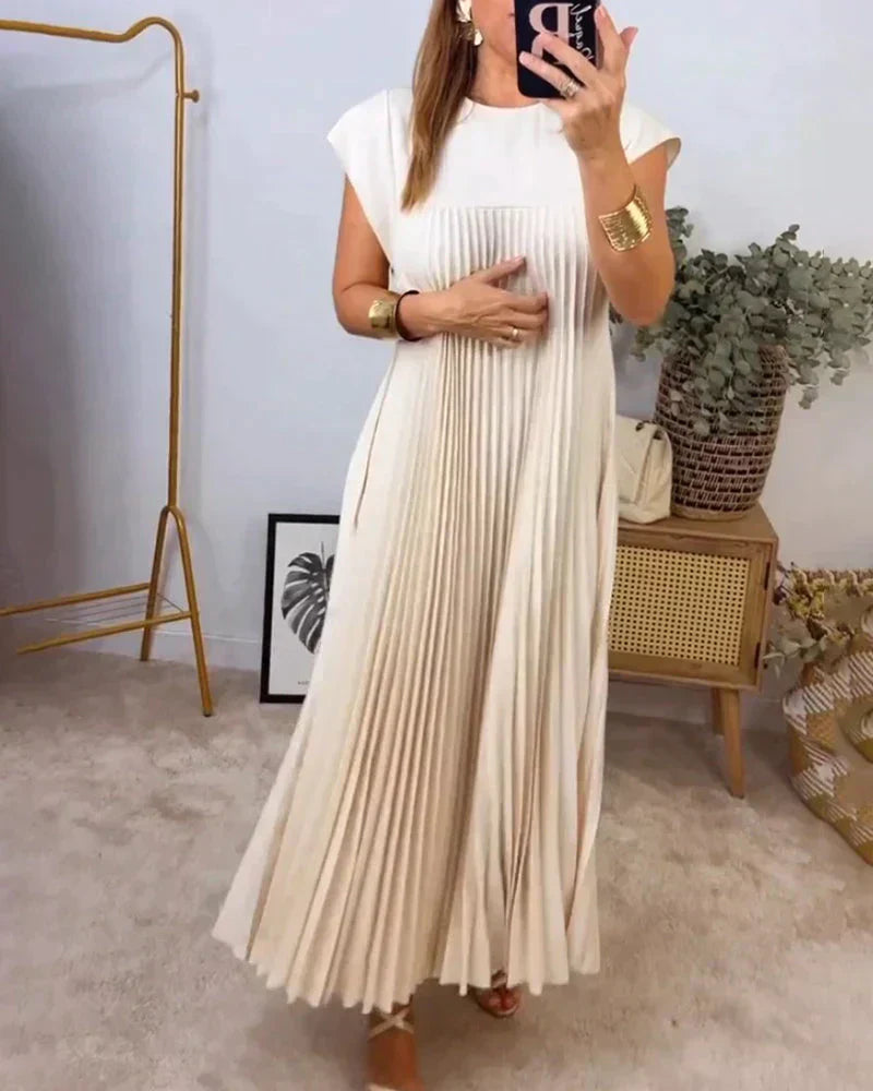 Aldina Elevated Sleeveless Dress with Pleats Designer Edit
