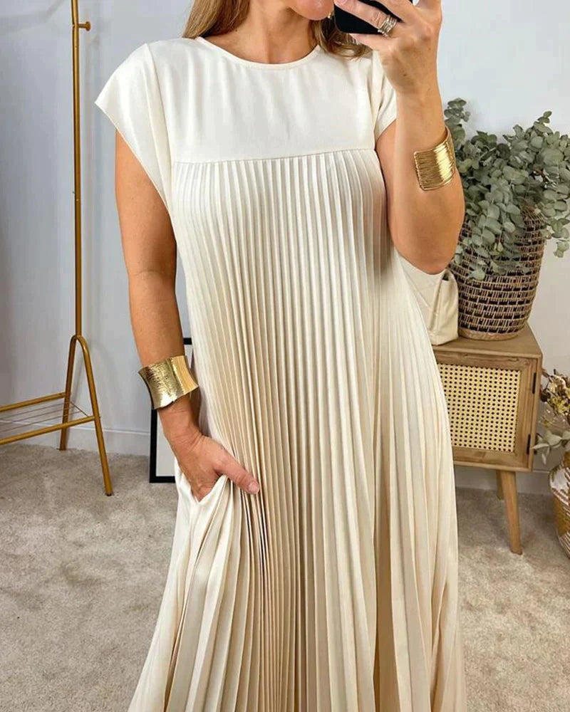 Simona Exclusive Sleeveless Dress with Pleats Evening Wear Edit