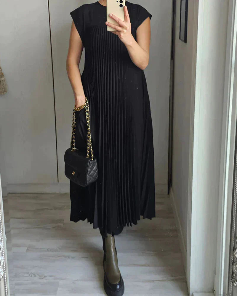 Aldina Elevated Sleeveless Dress with Pleats Designer Edit