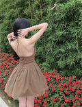 Backless Halter Neck Lace Up Back Tulle Skirt Fit and Flare Mini Dress