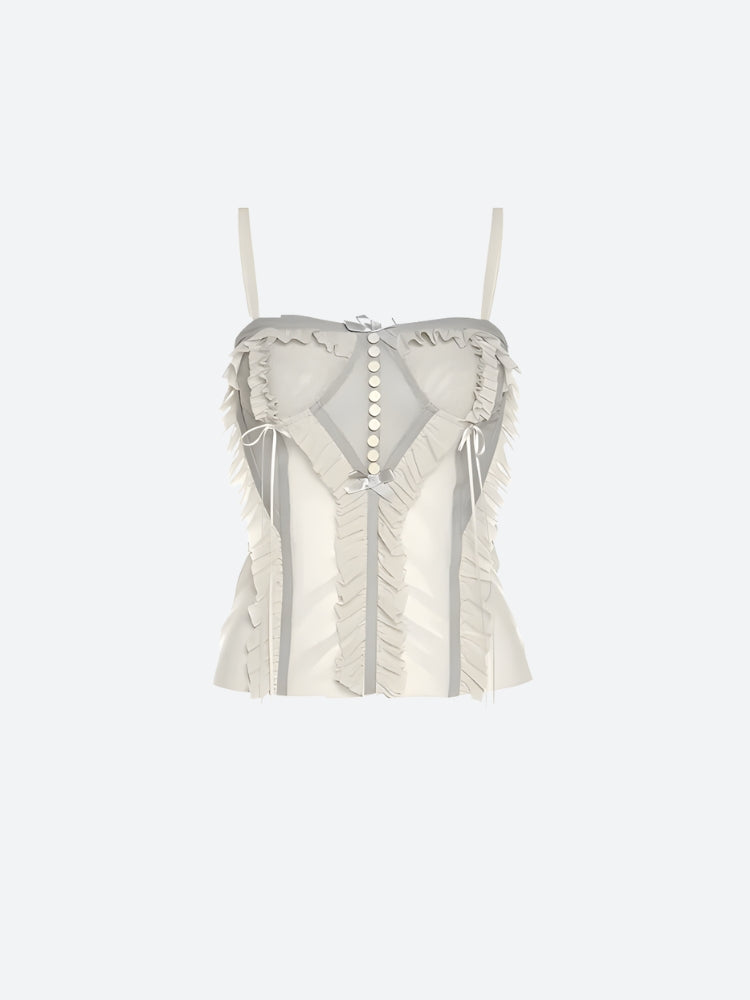 Fairycore Mesh Ruffled Top & Mini Skirt Two Piece Set