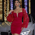 Fall Butterfly Sequined Lantern Sleeve Party Cocktail Nightclub Dress