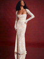 Floral Lace Spaghetti Strap Gathered Bust Maxi Dress
