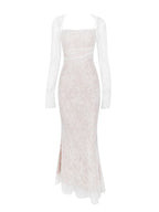 Floral Lace Spaghetti Strap Gathered Bust Maxi Dress