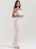 Floral Lace Spaghetti Strap Gathered Bust Maxi Dress