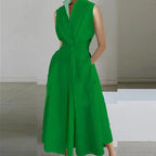 Mod Floral Print Stand Collar Sleeveless Button Midi Dress