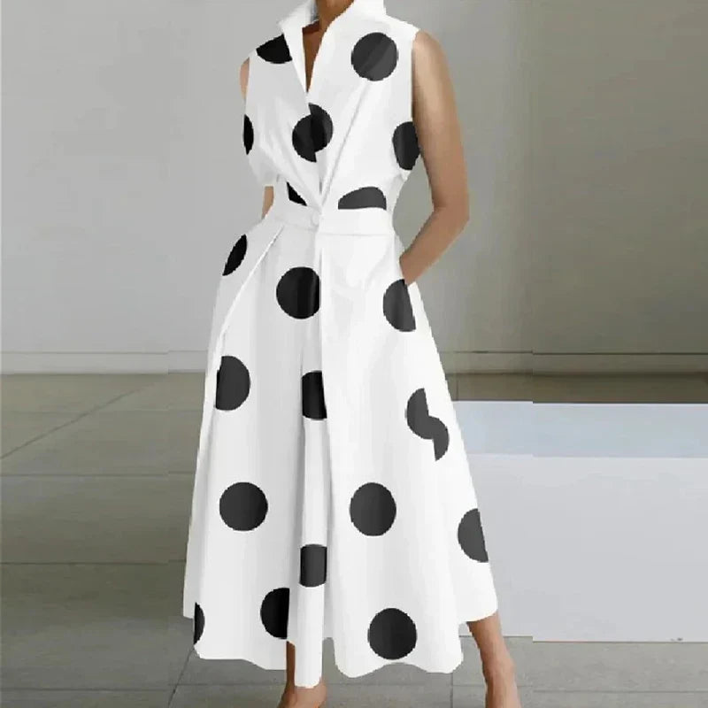 Mod Floral Print Stand Collar Sleeveless Button Midi Dress