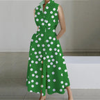 Mod Floral Print Stand Collar Sleeveless Button Midi Dress