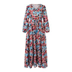 Paisley Print V-Neck Long Sleeve Tiered Smocked Waist Maxi Dress