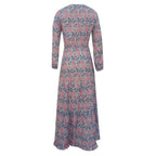 Paisley Print V-Neck Long Sleeve Tiered Smocked Waist Maxi Dress