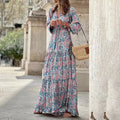 Paisley Print V-Neck Long Sleeve Tiered Smocked Waist Maxi Dress