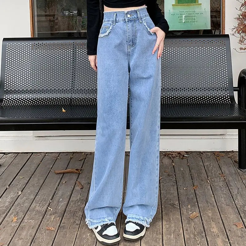 DressBetty - 2024 Blue Straight Basic Loose Casual Full-Length Women Jeans