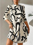 Jennifer Boutique Short Printed Dress with Medium Length Sleeves Elevated Occasion Wear