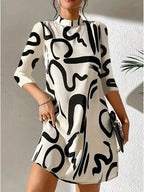 Jennifer Boutique Short Printed Dress with Medium Length Sleeves Elevated Occasion Wear